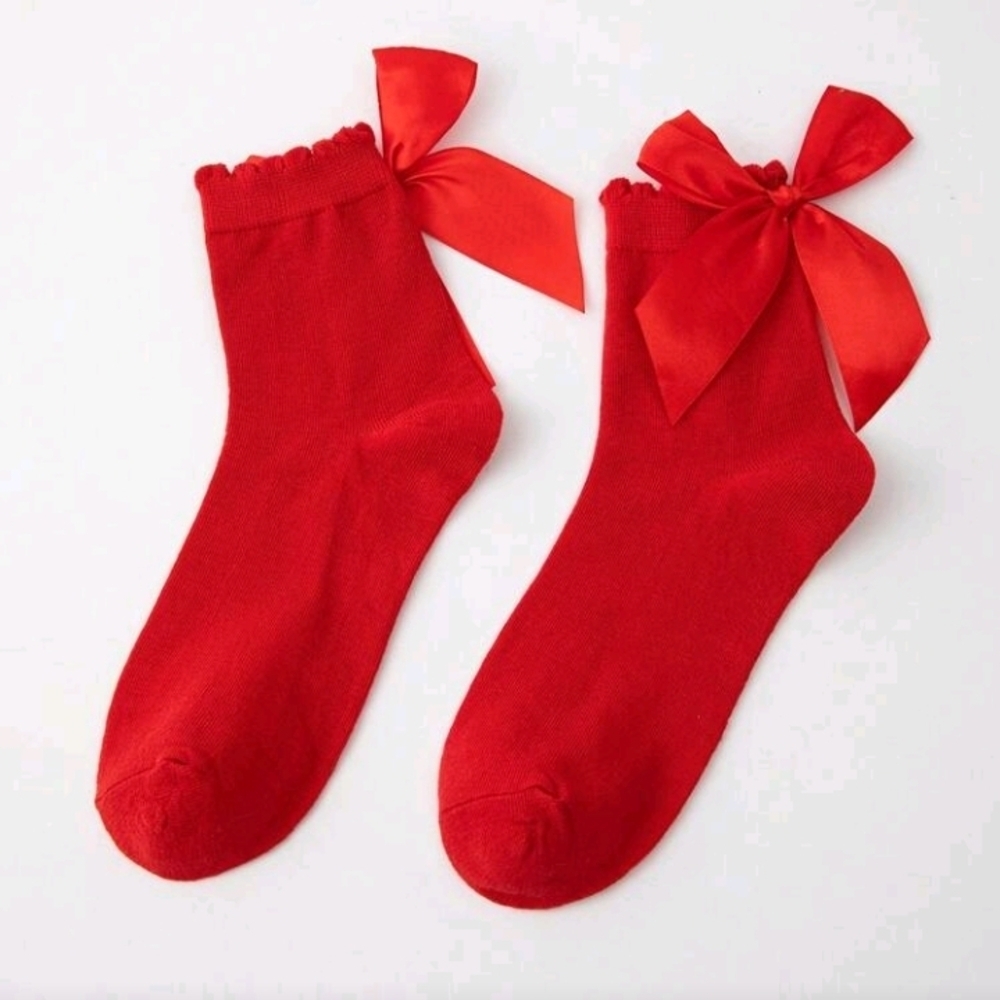 Red Bow Accent Coquette Women's Mid-calf Socks